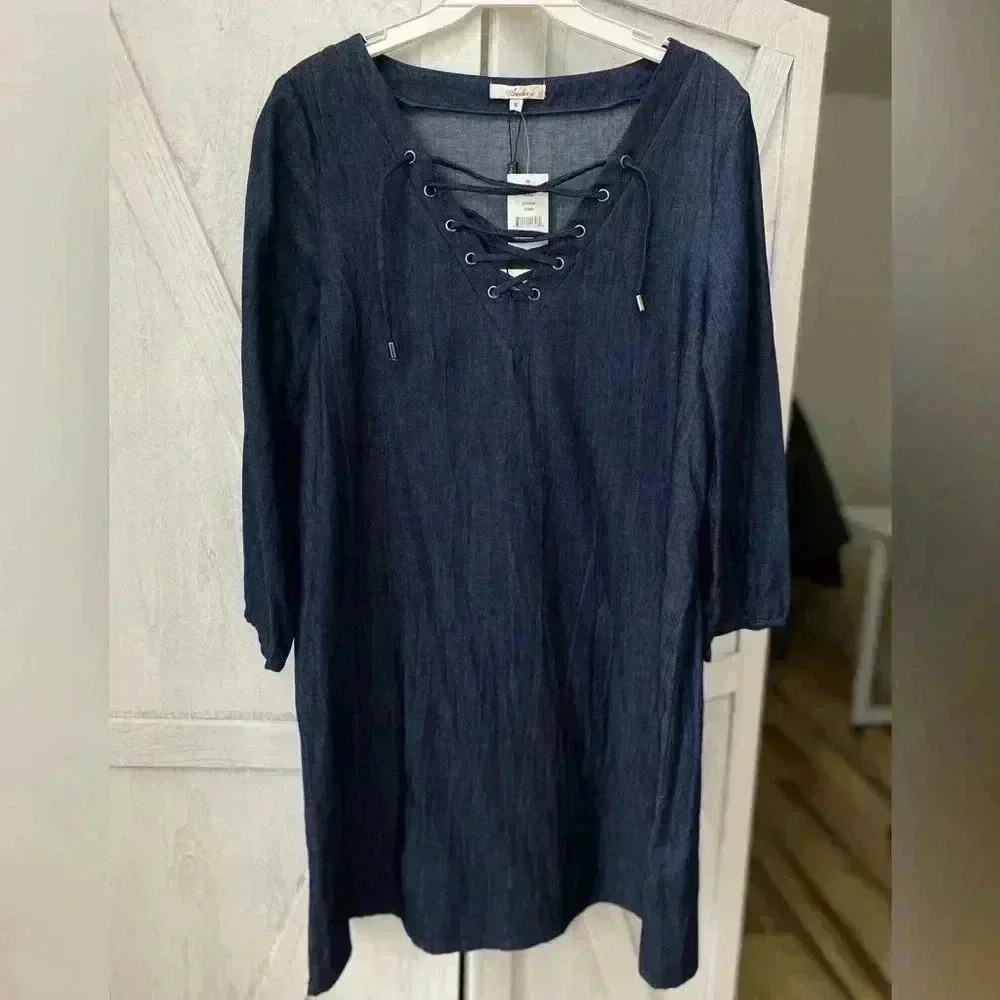 Bloomingdale’s Amelia Denim Dress Womens 8 Dark Blue Quiet Luxury Minimalist